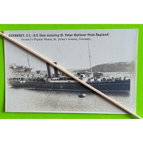 142 - Real photographic postcard by Thomas Bramley Guernsey,  S.S. Ibex entering St Peter Port Harbour.