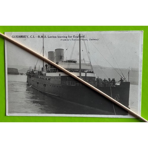 146 - Real photographic postcard by Thomas Bramley Guernsey, R.M.S. Lorina leaving for England.