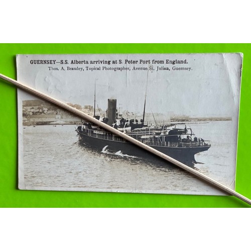 147 - Real photographic postcard by Thomas Bramley Guernsey, S.S. Alberta arriving at St Peter Port Guerns... 