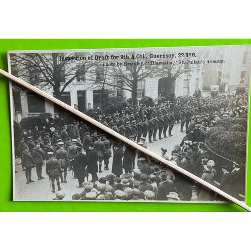 150 - Real photographic postcard by Thomas Bramley Guernsey, Inspection of Draft for 9th A.Col Guernsey 22... 