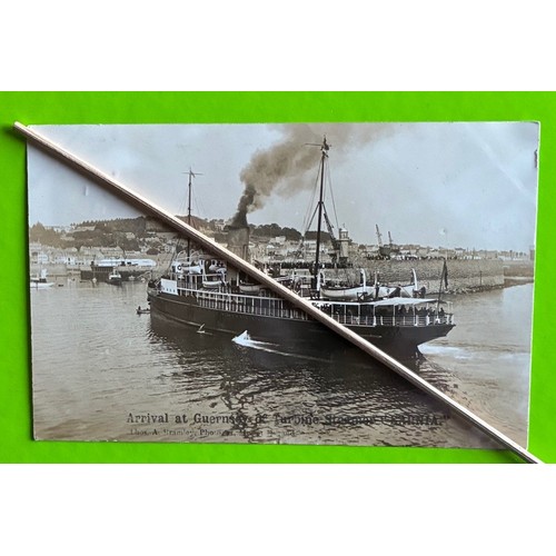 151 - Real photographic postcard by Thomas Bramley Guernsey, Arrival at Guernsey of Turbine Steamer SARNIA... 