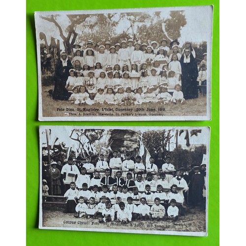 153 - Two real photographic postcards by Thomas Bramley Guernsey, Fete Dieu St Magloire Guernsey 20th June... 