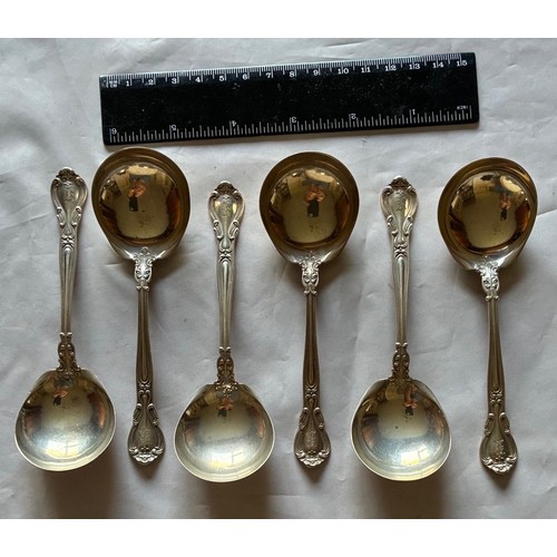 30 - Set of six silver miniature soup or cream spoons, Gorham Chantilly pattern, marked Pat. 1895 anchor ... 