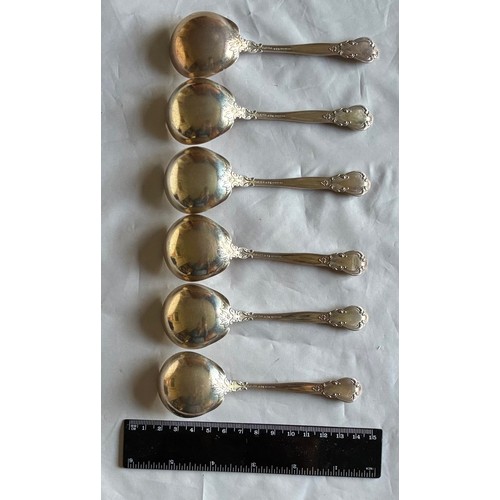 30 - Set of six silver miniature soup or cream spoons, Gorham Chantilly pattern, marked Pat. 1895 anchor ... 
