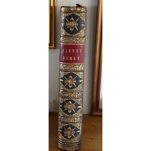 14 - Leather bound 'Sainte Bible', of Guernsey interest, printed in French dated 1777, bound by Thomas Gr... 