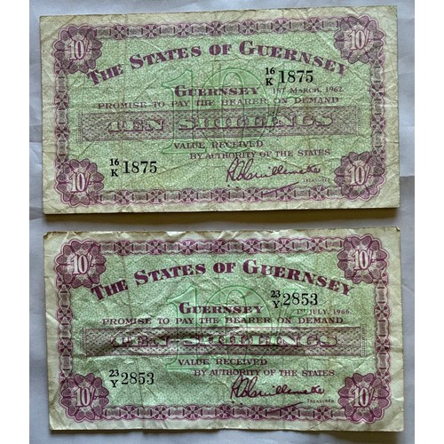 162 - British Banknotes, The States of Guernsey, Ten Shillings, 16K 1875 1st March 1962, together with 23Y... 