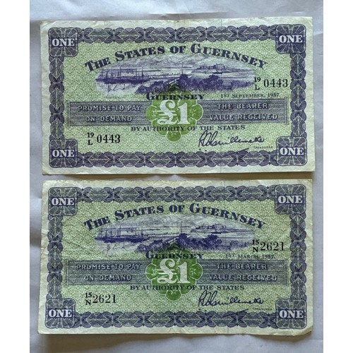 166 - British Banknotes, The States of Guernsey, denomination One Pound, 1st March 1957 & 1st September 19... 