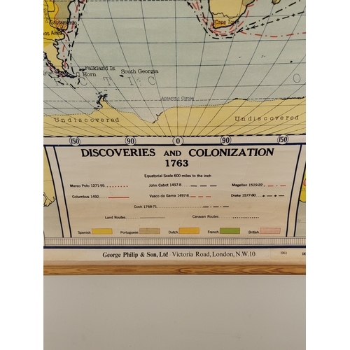 79 - Philips Map of the World -  Discoveries and Colonization 1763 
31'' x 42.5''.