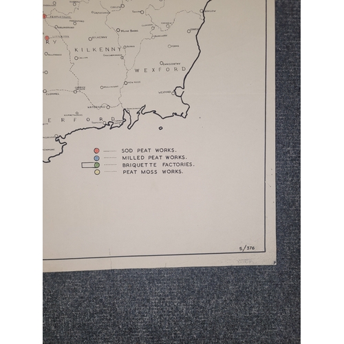 204 - Circa 1960s Poster / Map of Ireland highlighting bogs and peat production through out Ireland.

26.5... 