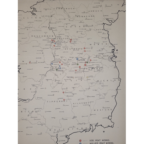 204 - Circa 1960s Poster / Map of Ireland highlighting bogs and peat production through out Ireland.

26.5... 