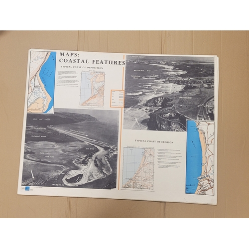 196 - 3 large geographical info graphs; rivers and valleys, landscape and rock types and coastal features.