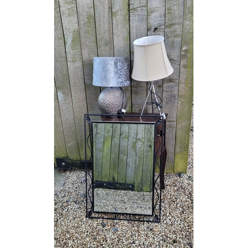 10 - Mirror in a decorative frame  - and 2 contemporary lamps