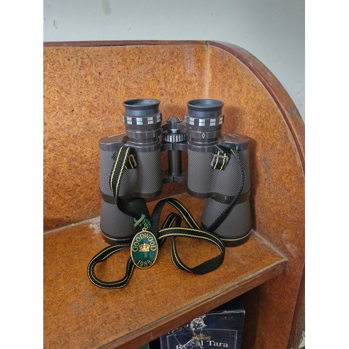 1 - Vintage Miranda Binoculars and 1988 Goodwood badge.  Binoculars are 10x50 Gold Coated Optics Binocul... 