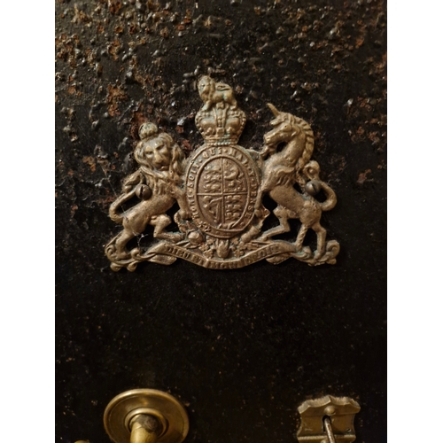 62 - An early 1900s safe with brass royal coat of arms. Possibly military/RIC barracks. In working order ... 