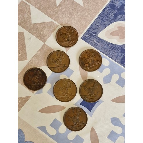 148 - 7 Irish one pennies -  1d - 1942, 1963, 1963, 1964, 1968, 1942 & 1942