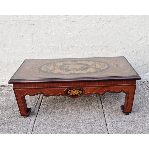 159 - Edwardian inlaid glass topped coffee table..