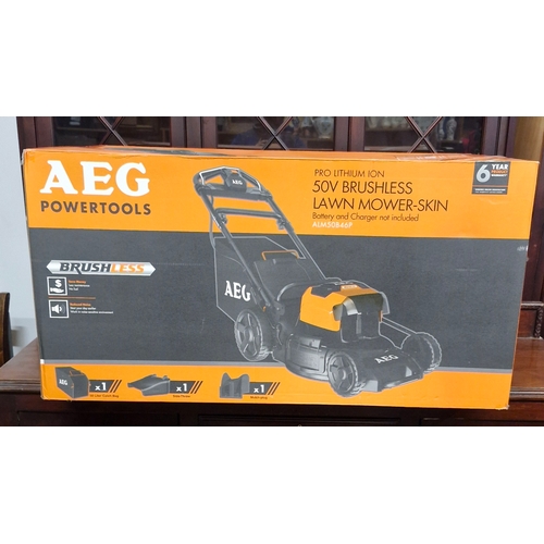 349 - AEG 50V battery Brushless Lawnmower. Unopened in original box.
ALM50B46P

Please note battery pack i... 