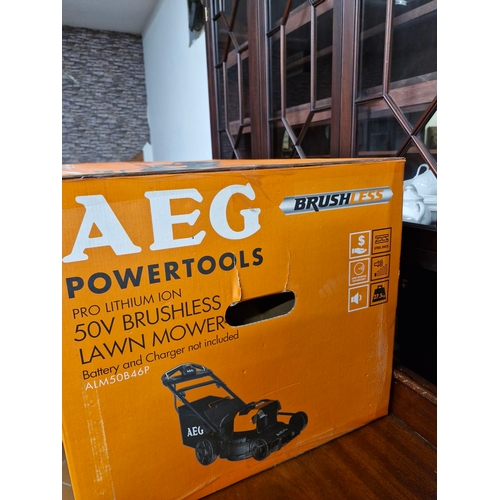 349 - AEG 50V battery Brushless Lawnmower. Unopened in original box.
ALM50B46P

Please note battery pack i... 