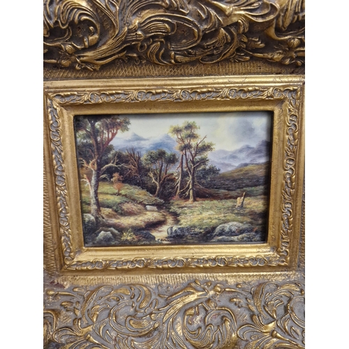 407 - Oleograph of a country scene in a Carvers and Gilders frame 
Size outer most of frame approx less th... 