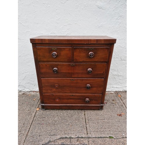 51 - 1800s Mahogany chest of drawers 2 over three -