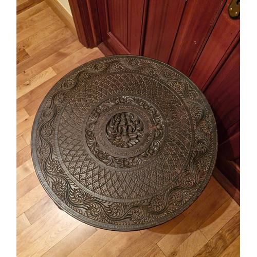 154 - A carved and decorated Anglo Indian occasional table featuring elephant carving. In good order an ea... 