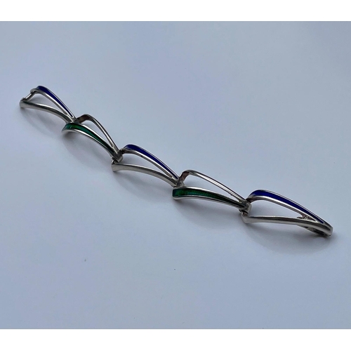 168 - Silver and green enamel inset bracelet 22.5g