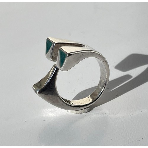 119 - Silver and blue enamel ring 8.6g size M.