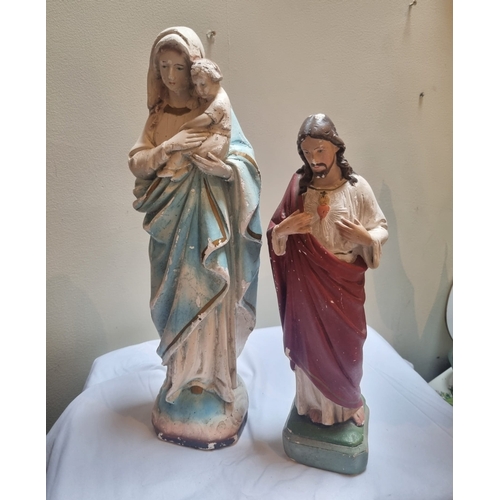 39 - 2 chalkware religious statues, Mary 16