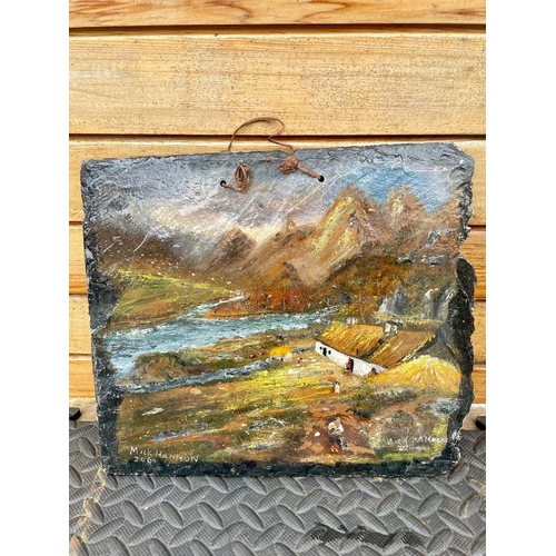 40 - Acrylic in slate of a rural scene by artist Mick Hannon.