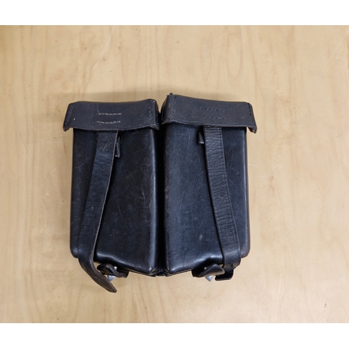 93 - Black Leather German ammo pouches magazine cases. Stamped 