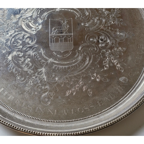 97 - A silver plated tray; 'New Ross Badminton Club'