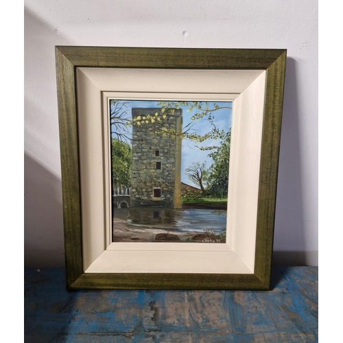 156 - Oil on canvas of a castle ruin.