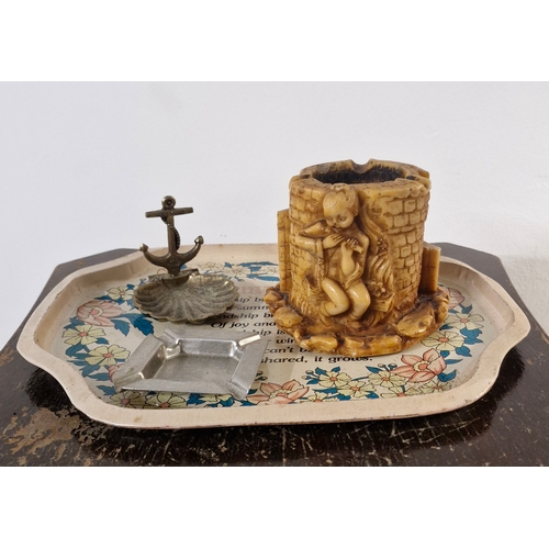 50 - A selection of ash trays plus a decorative tray.