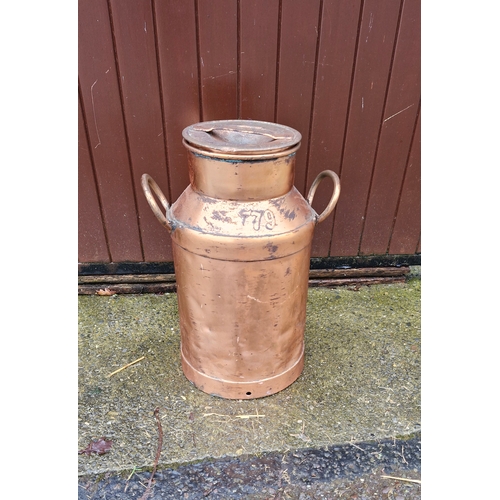 23 - Highly decorative milk churn with a copper finish. Approx 20 inches