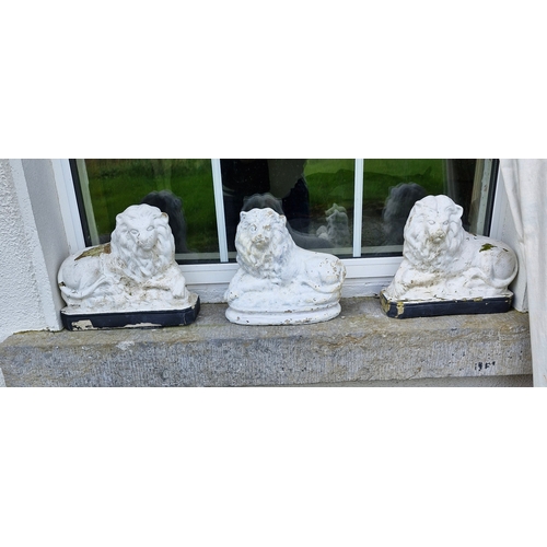 60 - Three concrete garden lions