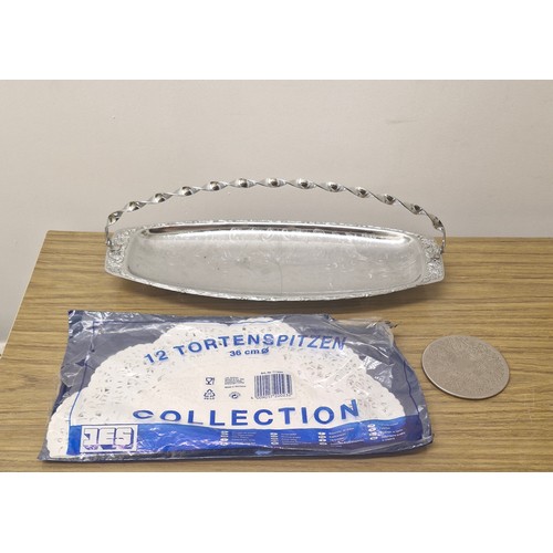 233 - Chrome plated condiment server with cobalt blue insert dishes.