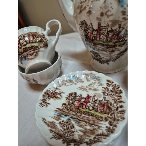 154 - Johnson Bros. 'Ancient Towers' coffee set comprising of 6 cups and saucers, coffee pot, milk jug and... 