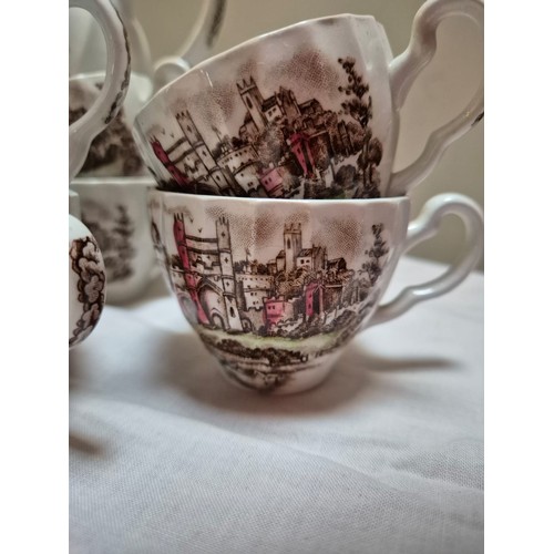 154 - Johnson Bros. 'Ancient Towers' coffee set comprising of 6 cups and saucers, coffee pot, milk jug and... 