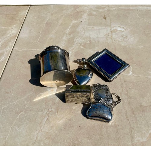 156 - Selection of silver plate and white metal vesta case, caddy, pill box etc