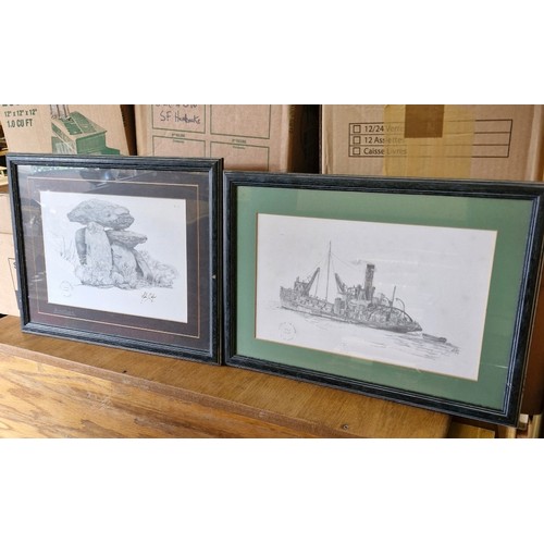 113 - Two lithograph print sketches, one of a Dolmen at Knockeen and a Derge in the manner of Alexander No... 