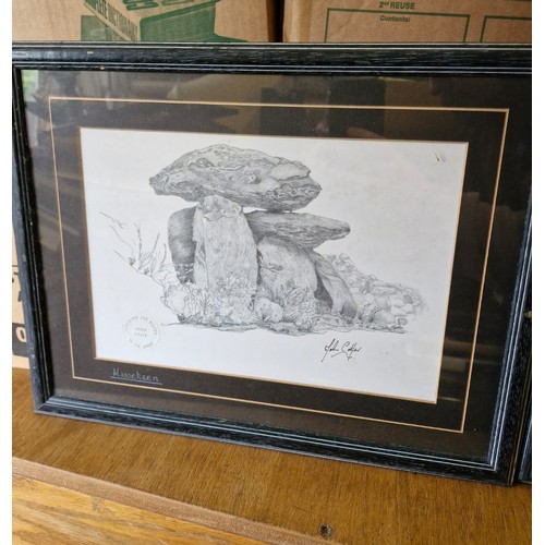 113 - Two lithograph print sketches, one of a Dolmen at Knockeen and a Derge in the manner of Alexander No... 