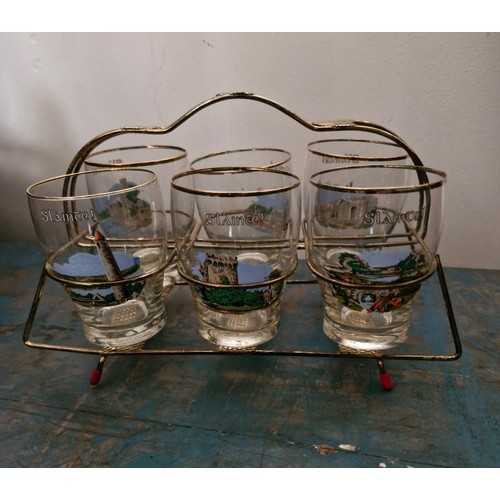 131 - An old set of Slainte Tudorcraft Irish Souvenir glasses.