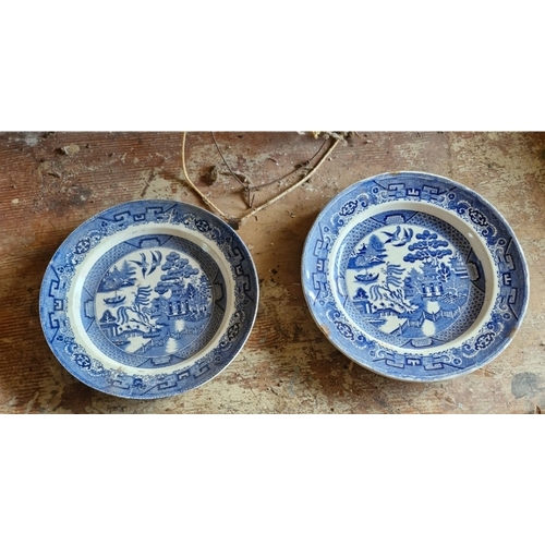 86 - Two early to mid 1900s Willow pattern plates.