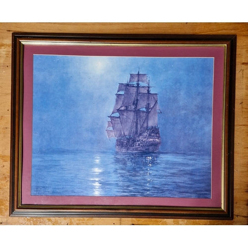 126 - Mid to late 20th century (1970s) print of Crescent Moon by British marine artist Montague Dawson.