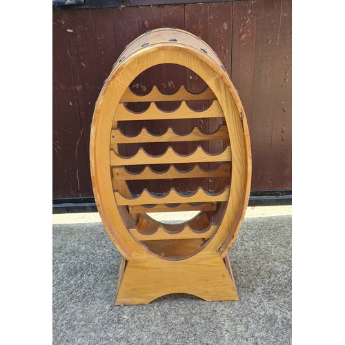 190 - Decorative oak barrell style wine bottle stand.