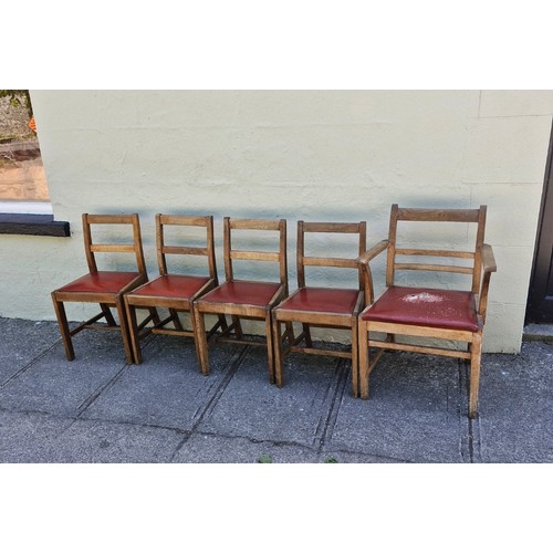 206 - A set of 5 mid century (1960s) oak chairs bearing the stamp WD 'War Department'.