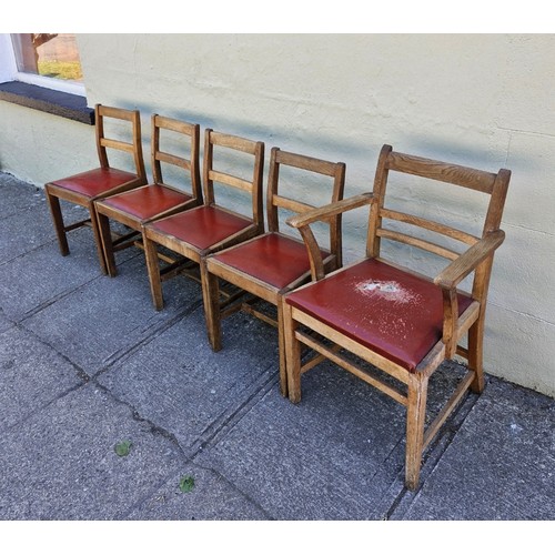 206 - A set of 5 mid century (1960s) oak chairs bearing the stamp WD 'War Department'.