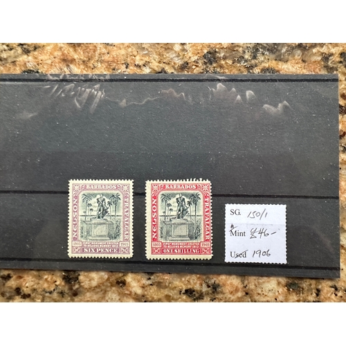 63 - Barbados 1906 6d and 1/-, m/m. (SG 150/1). Cat £46