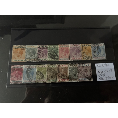 107 - Cyprus 1921-3 definitive complete set (15), vfu. (SG 85/99). Cat £750