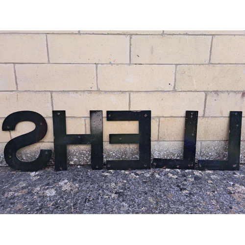 Original enamelled lettering, yellow, 'Shell', 14 1/2 x 11 each letter